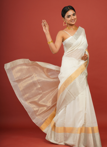 Cotton Silk White Chanderi Saree with Golden Border