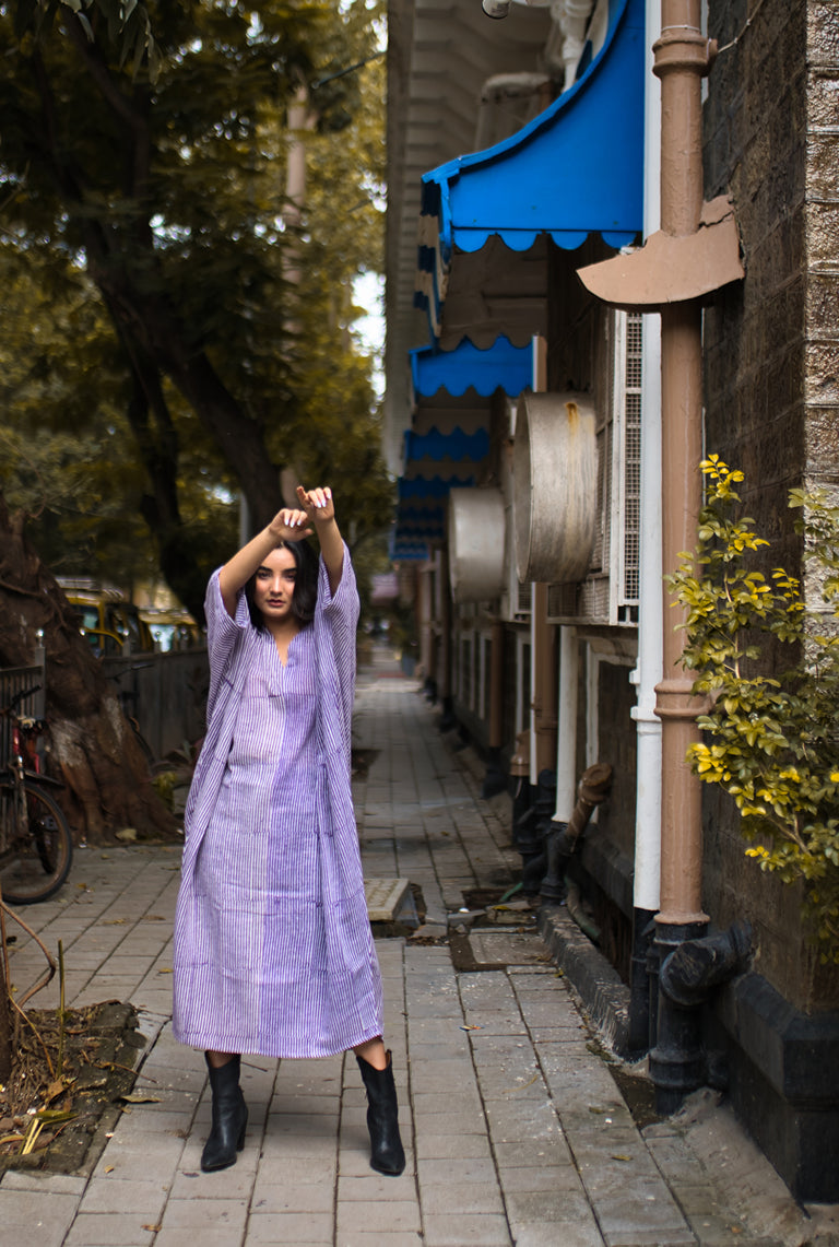 Regal Stripes Purple Kaftan Dress