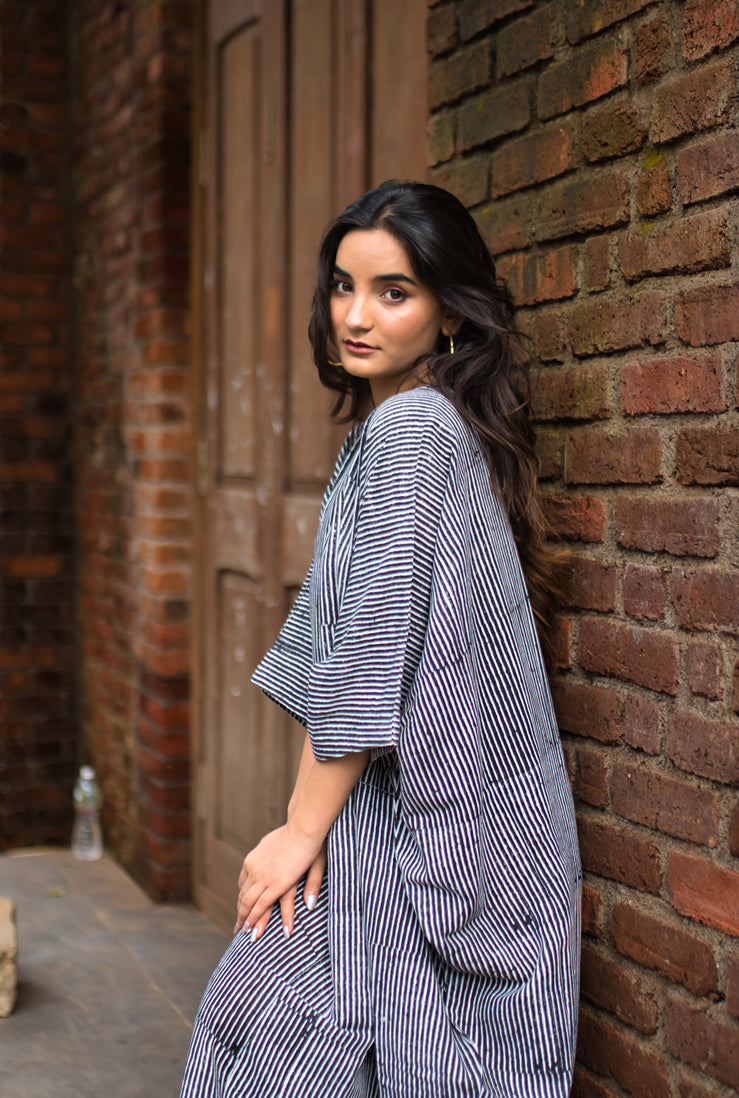 Regal Stripes Navy Blue Kaftan Dress