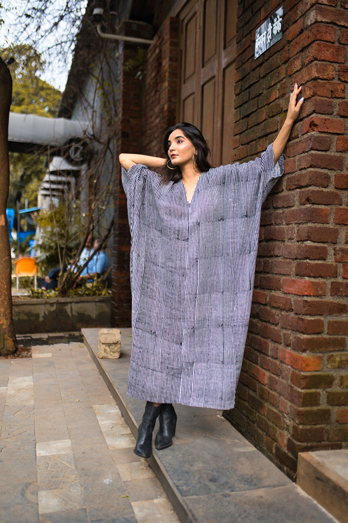 Regal Stripes Navy Blue Kaftan Dress