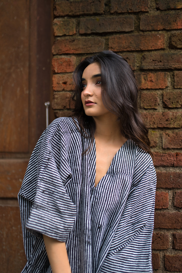 Regal Stripes Navy Blue Kaftan Dress
