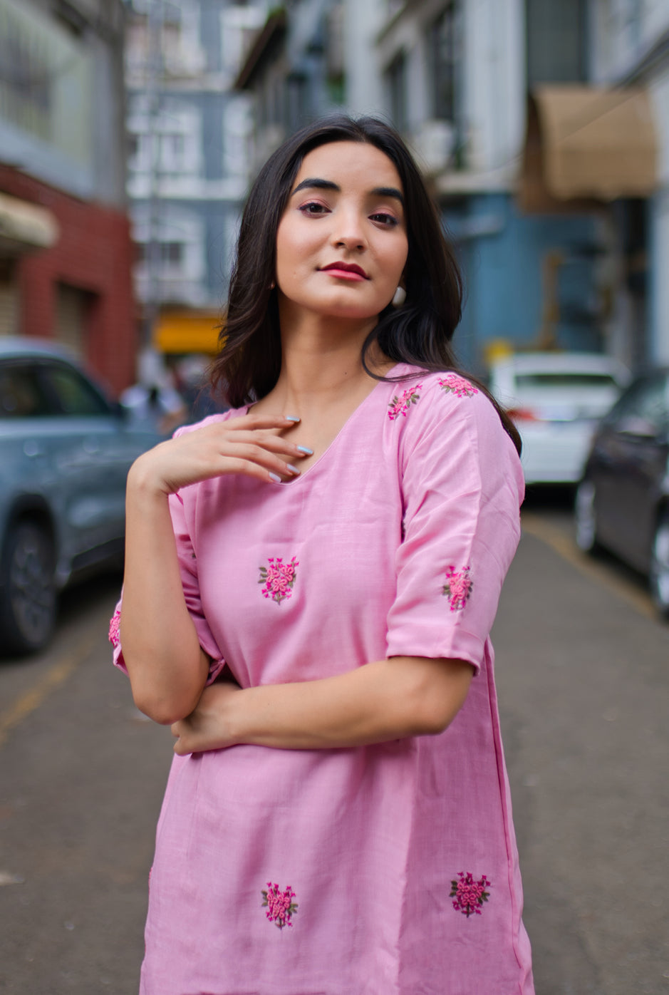 Blossoming Elegance Pink Embroidered Dress