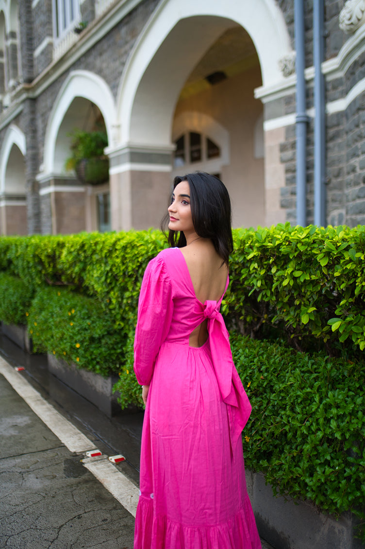 Blossoming Pink Floral Embroidered Maxi Dress