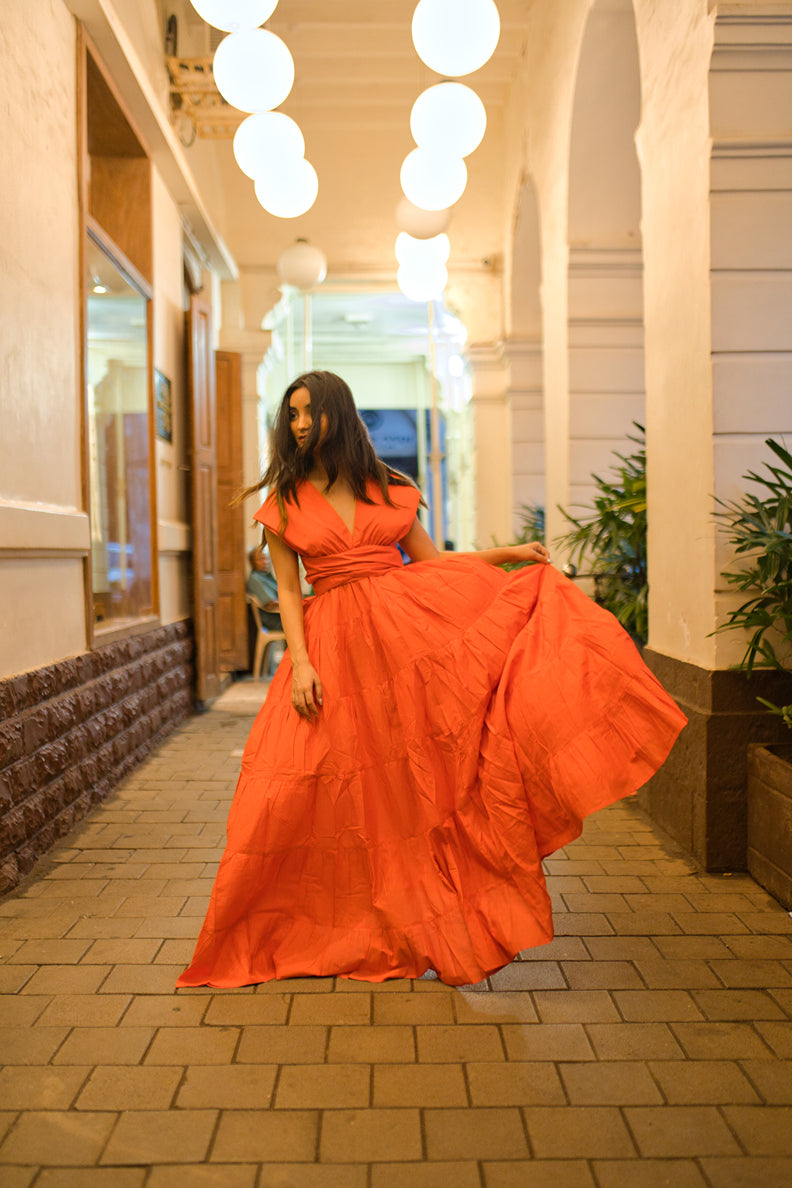 Citrus Charm Orange Long Dress