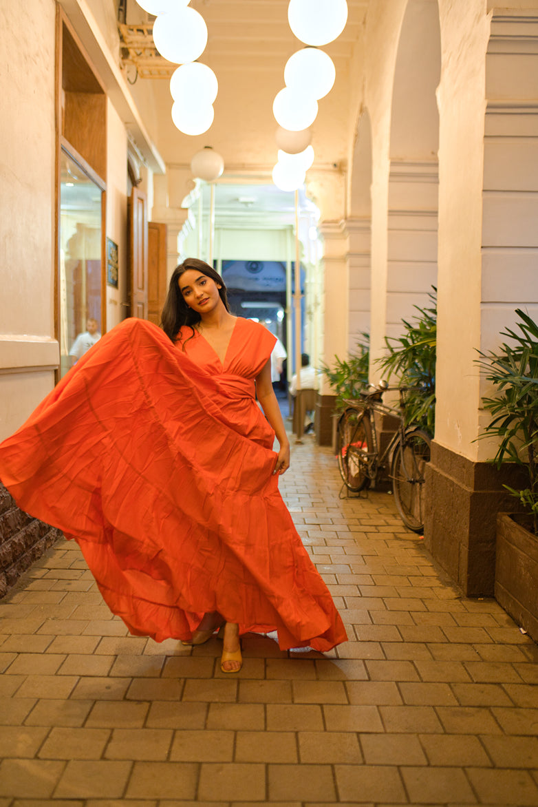 Citrus Charm Orange Long Dress