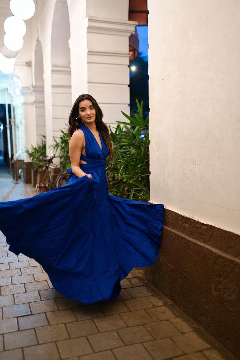 Ethereal Grace Royal Blue Long Dress