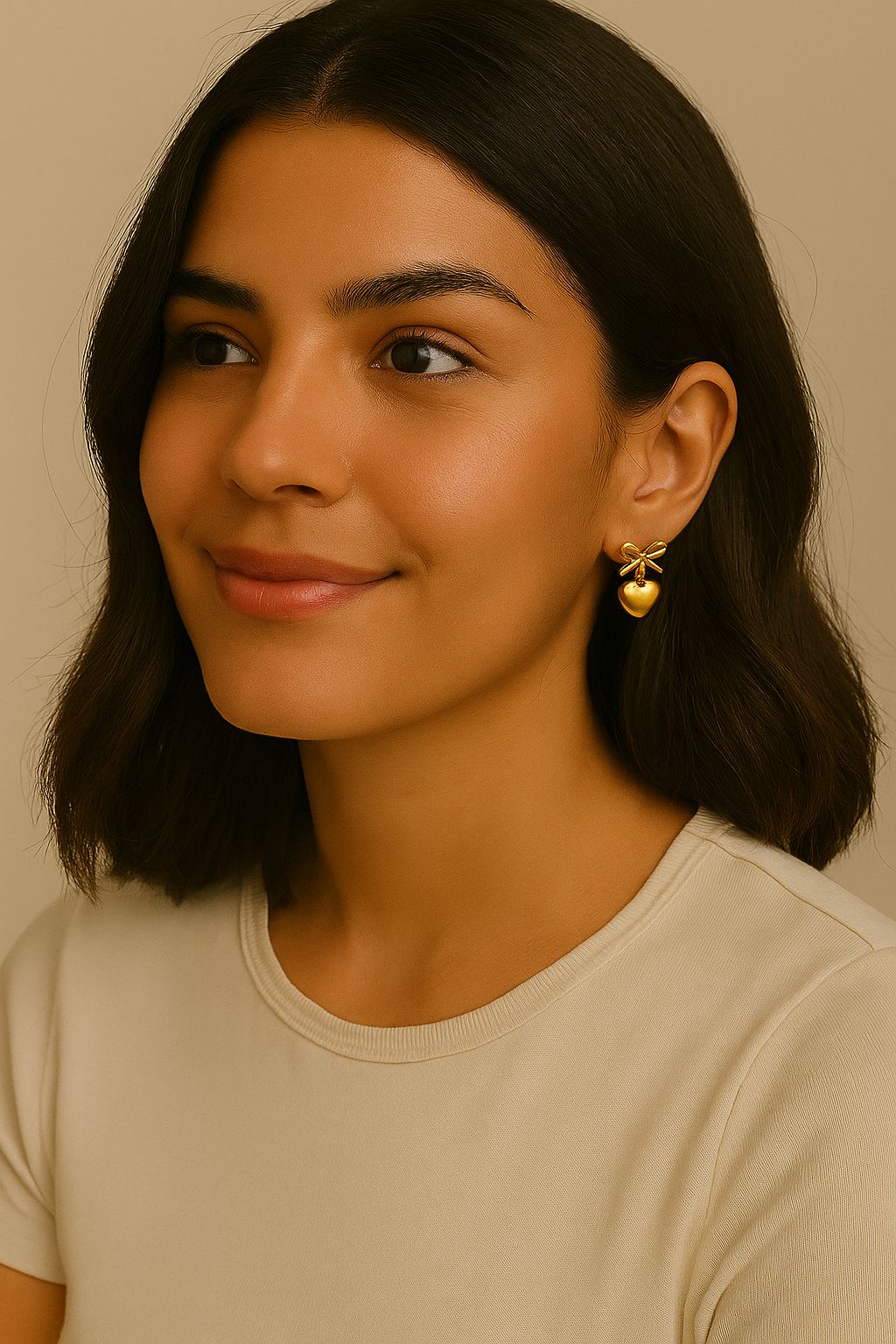 Golden Heart Bow Earrings – 22K Gold Plated