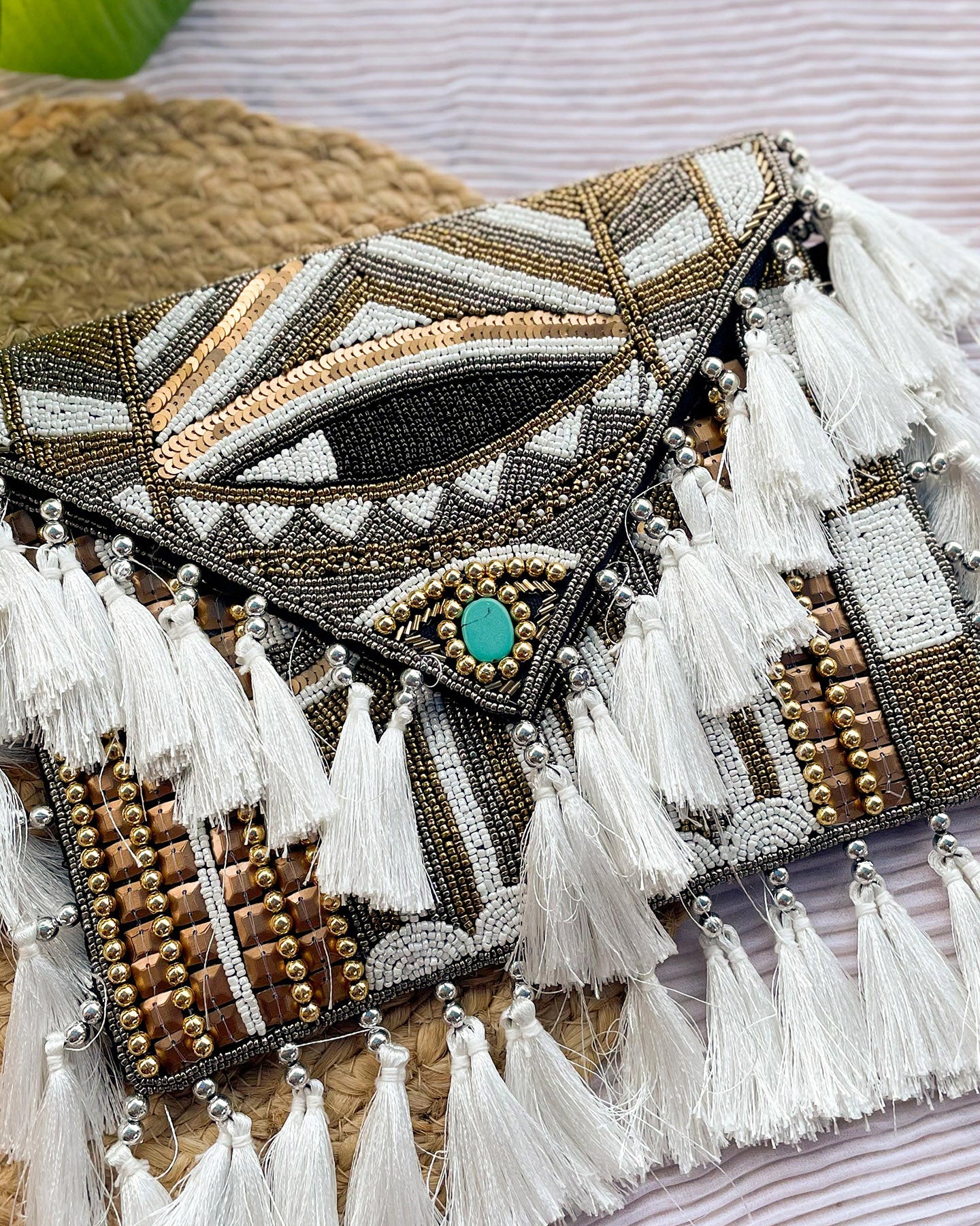 BOHO BLACK & WHITE TASSEL BAG