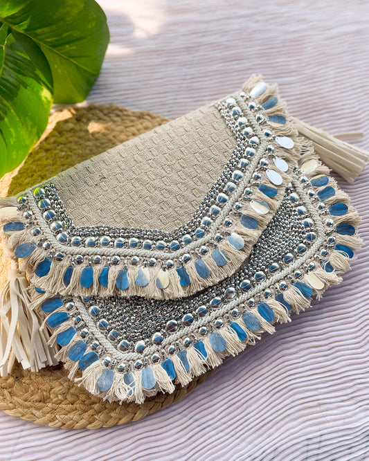 CREAM SILVER SHINE BOHO BAG