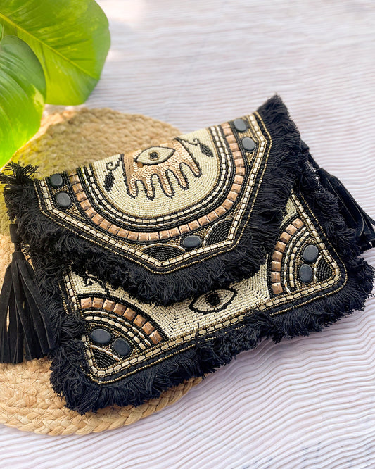 BLACK SILVER BOHO SHINE BAG