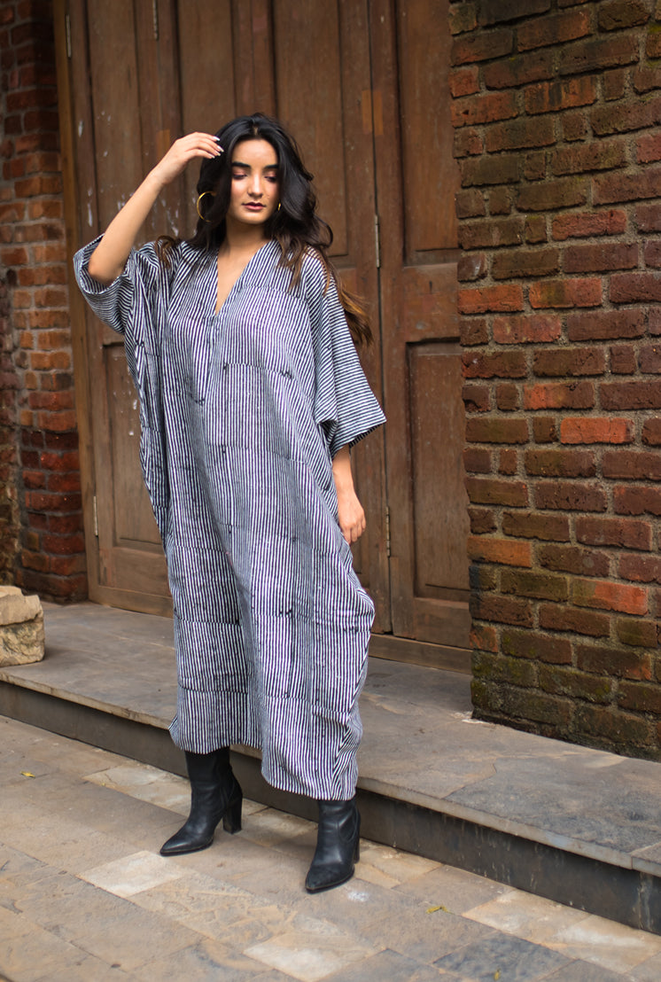 Regal Stripes Navy Blue Kaftan Dress
