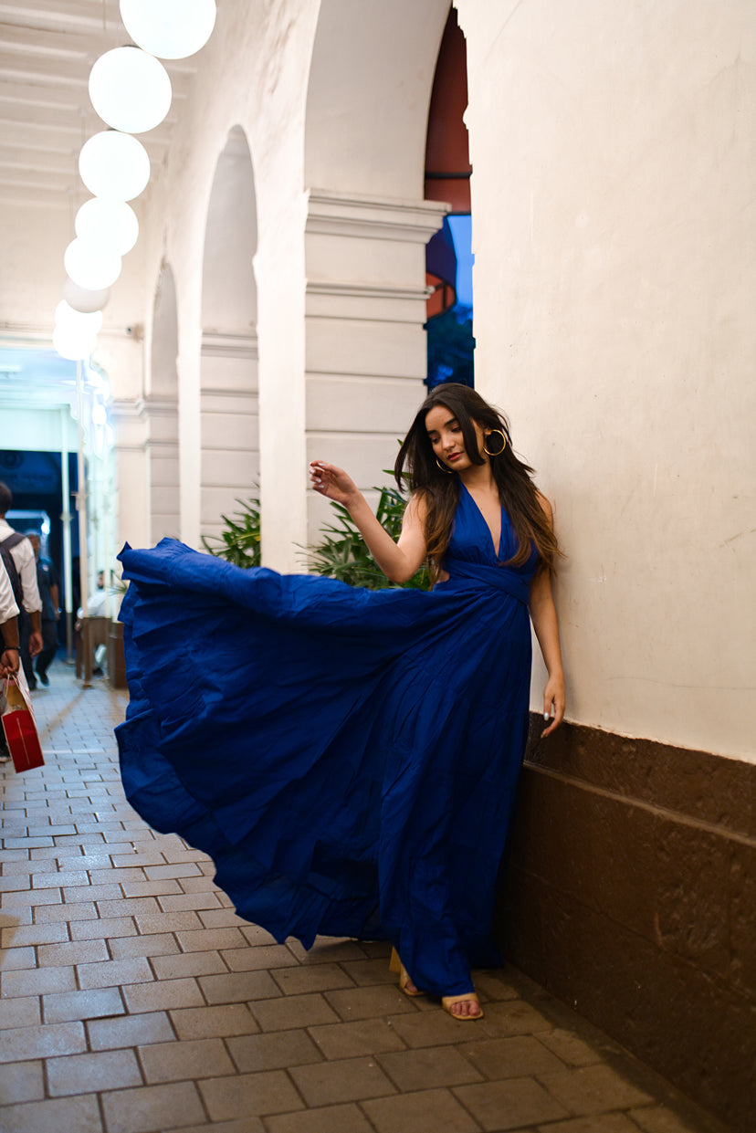 Ethereal Grace Royal Blue Long Dress