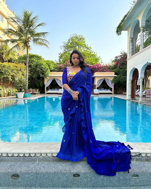 BLUE BOHEMIAN SAREE WITH EARRINGS