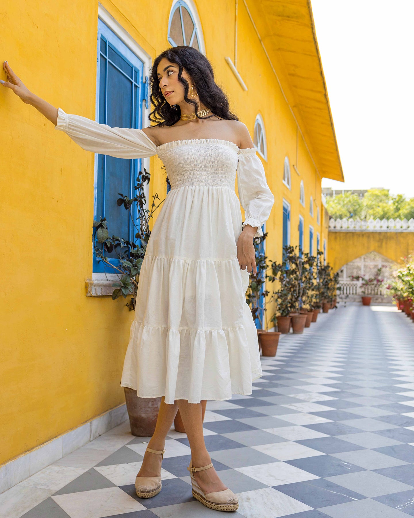 BOHEMIAN WHITE SMOCKEY DRESS