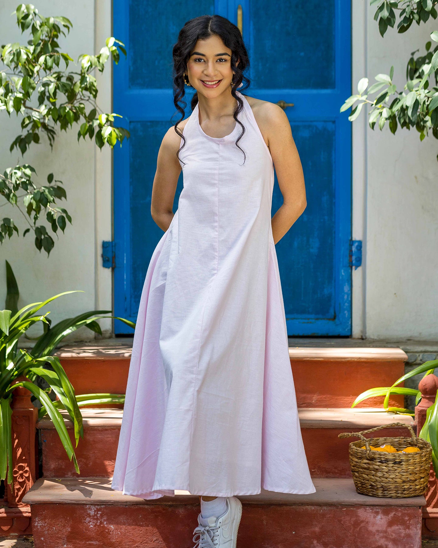 BLUSH PINK HALTER NECK DRESS