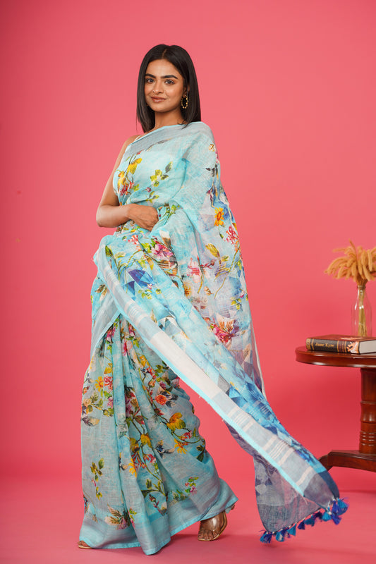 AASMAN  LINEN SAREE