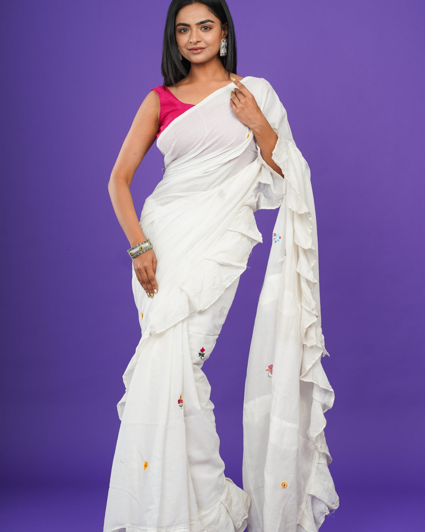 WHITE BOHEMIAN SAREE