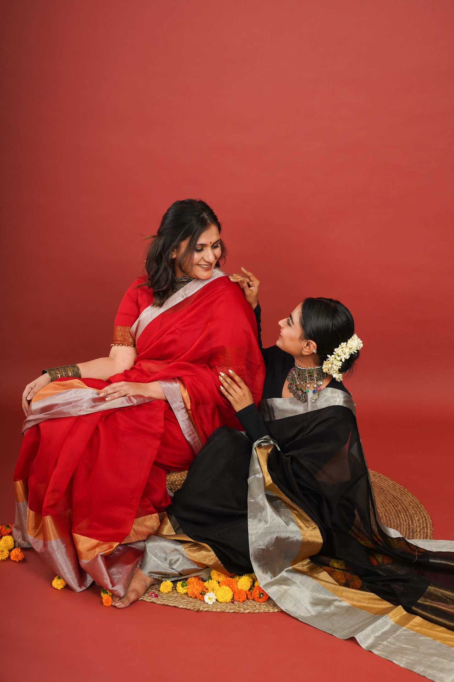 Vibrant Red Cotton Silk Chanderi Saree