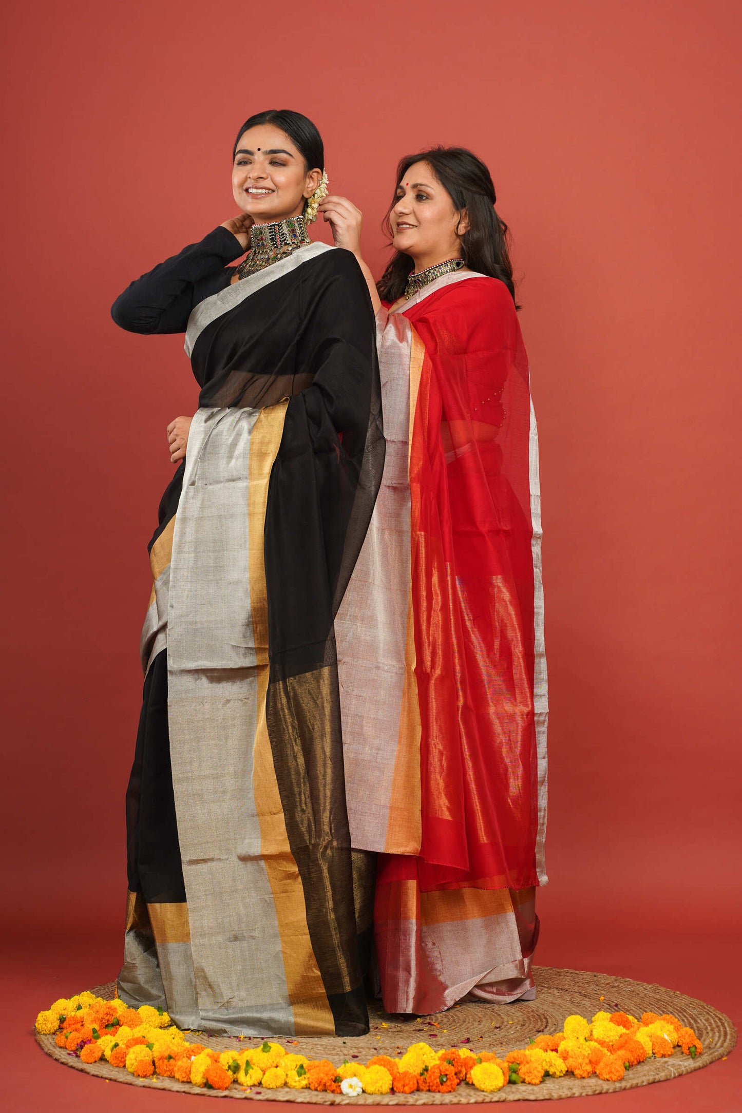 Vibrant Red Cotton Silk Chanderi Saree