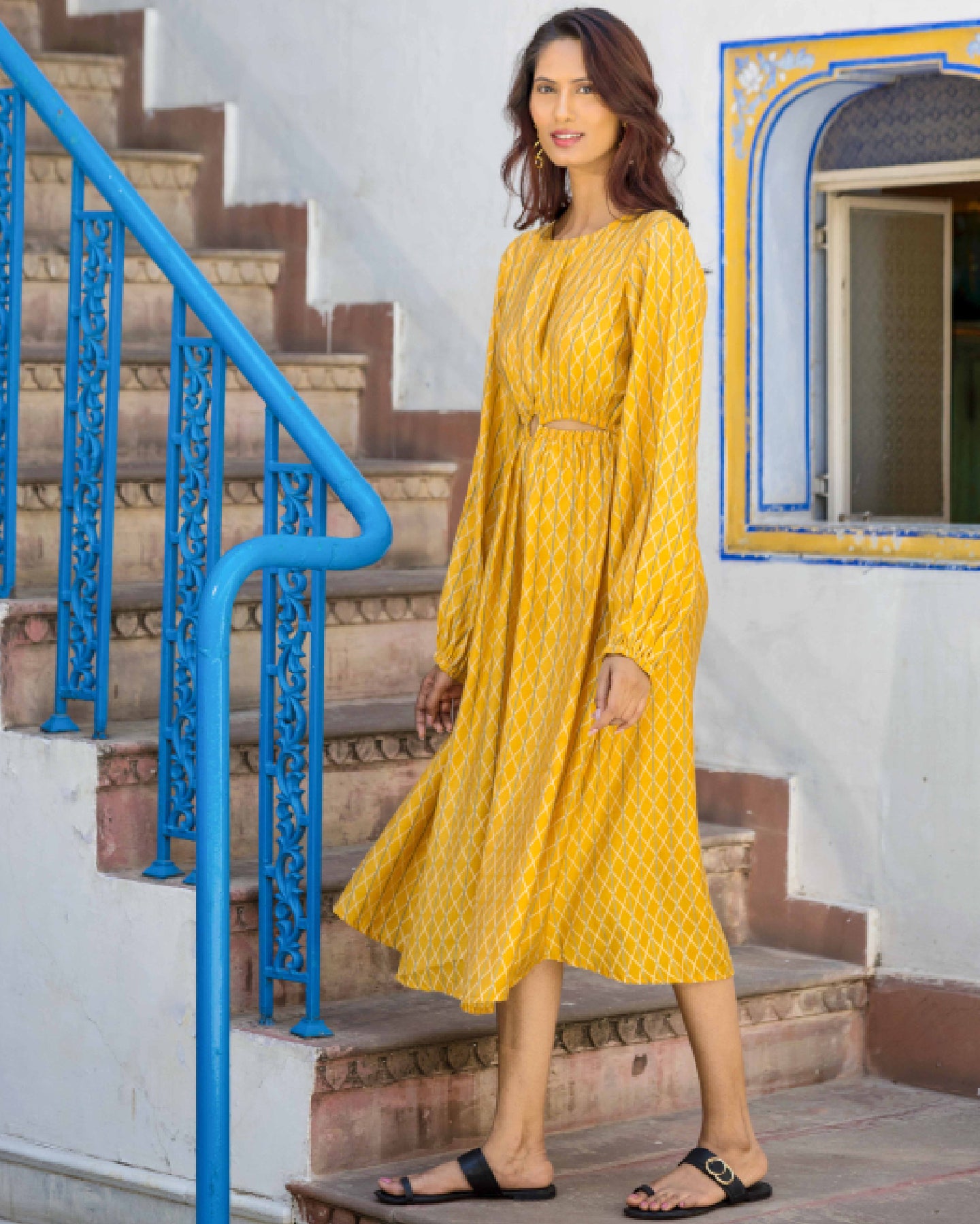 BOHEMIAN CUT OUT YELLOW MUSLIN DRESS