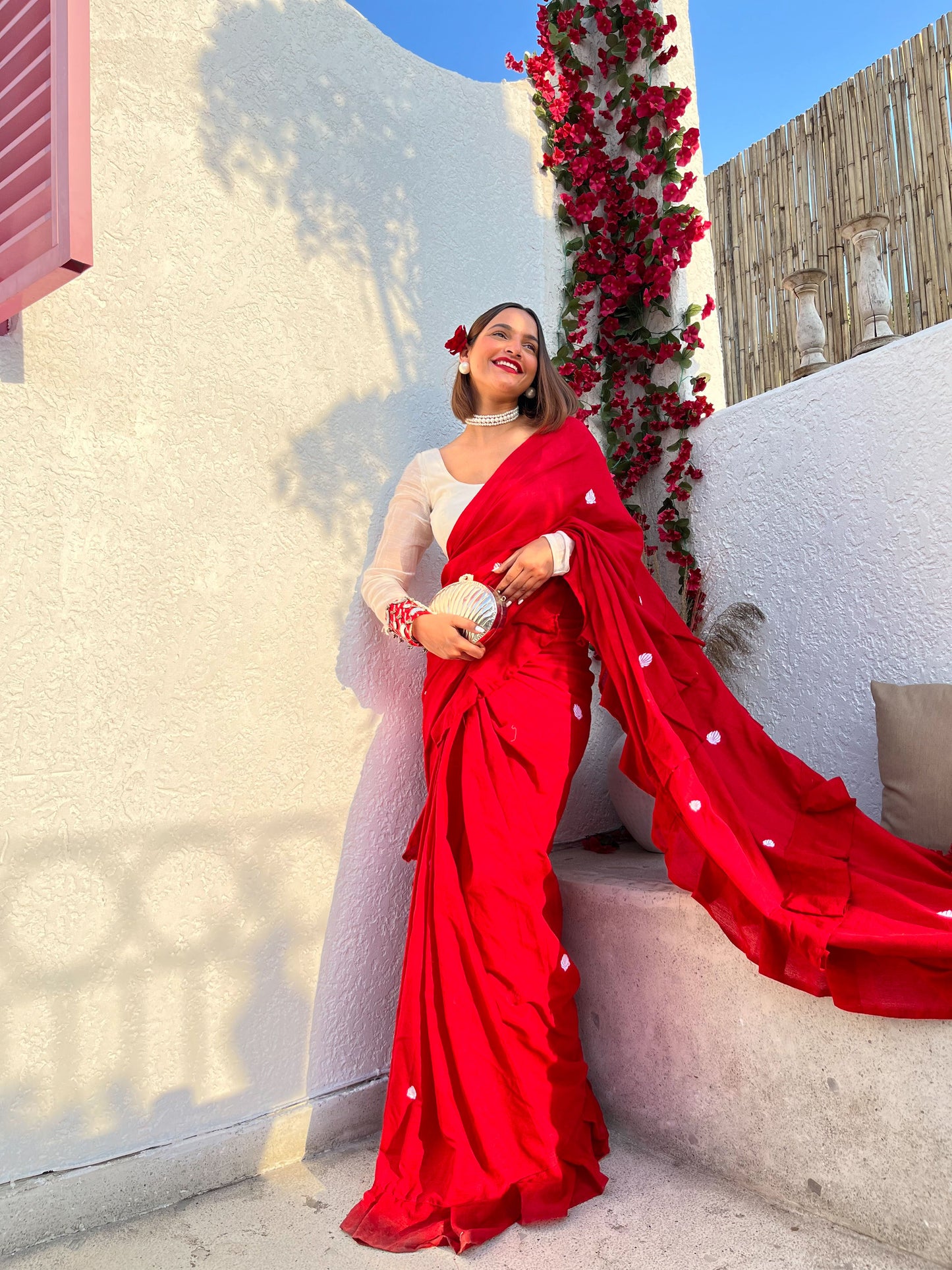 RED SHELL BOHEMIAN SAREE