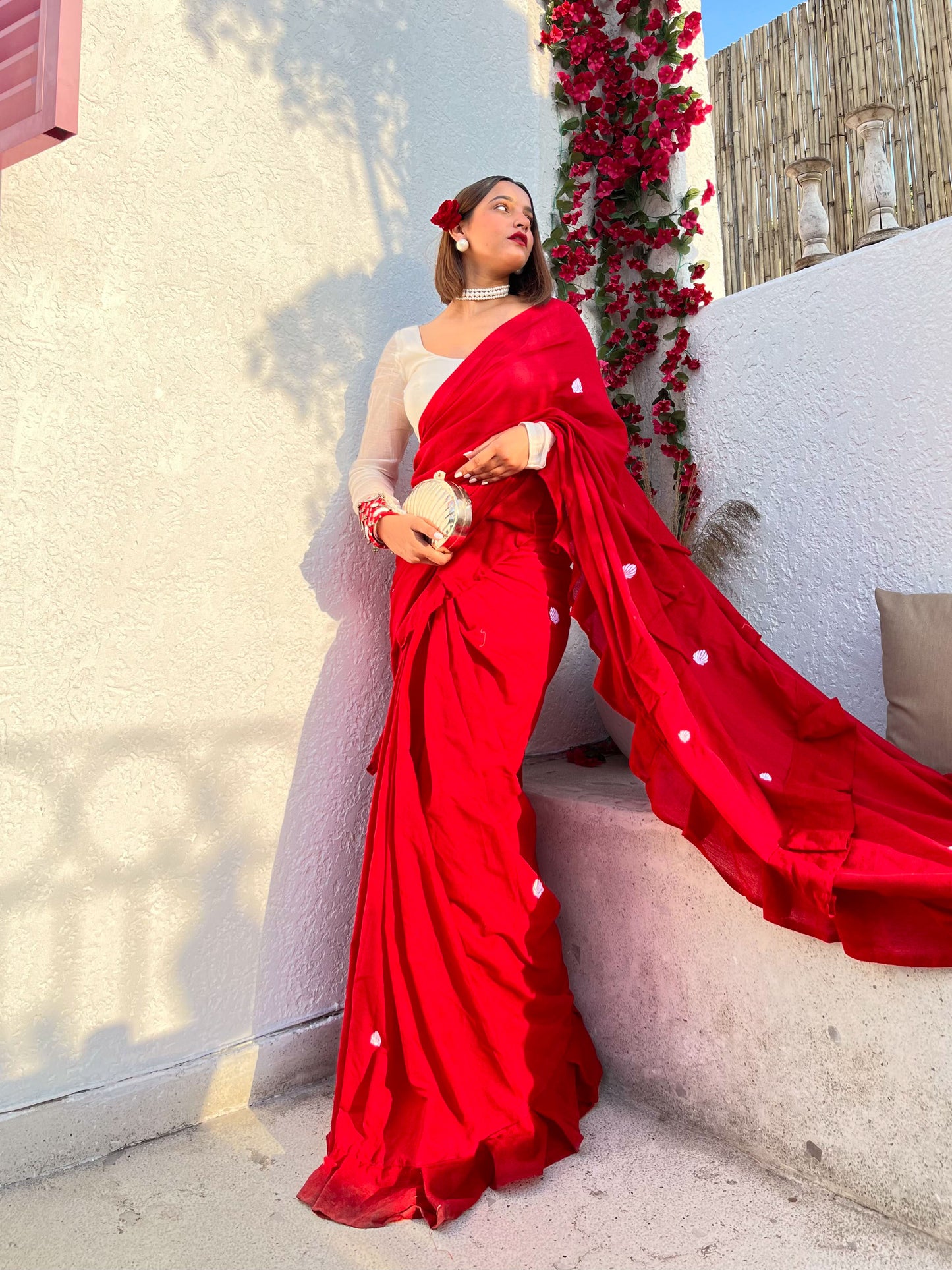 RED SHELL BOHEMIAN SAREE