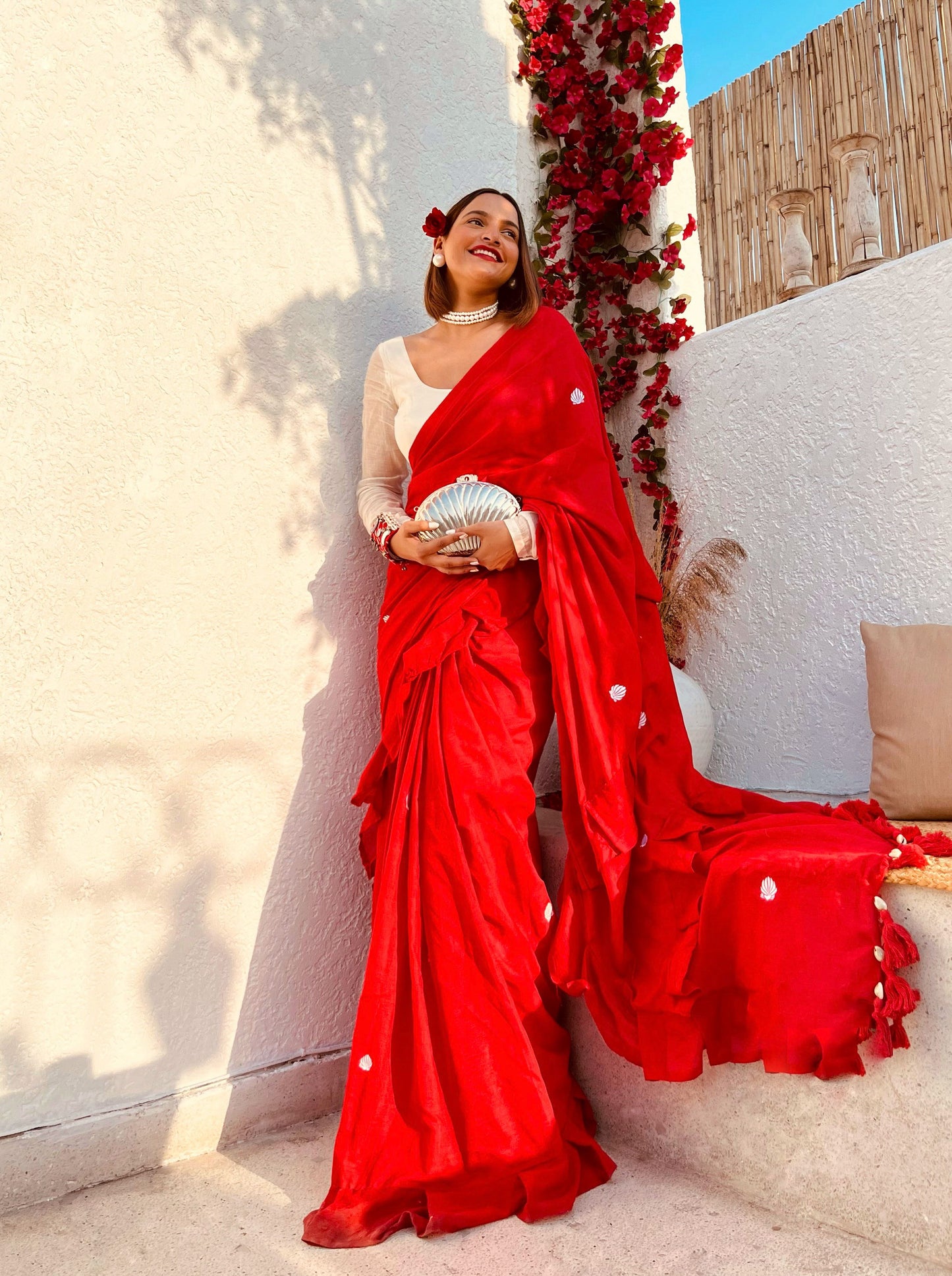 RED SHELL BOHEMIAN SAREE