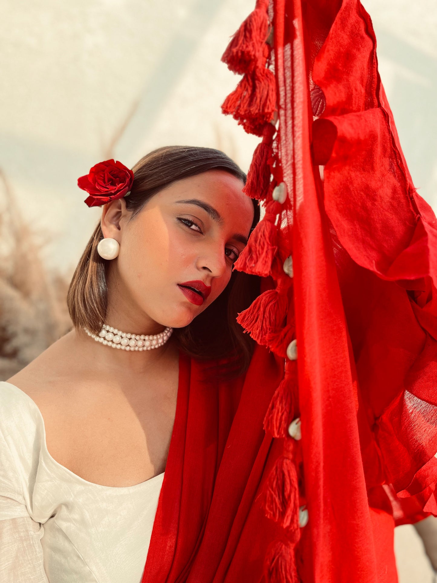 RED SHELL BOHEMIAN SAREE