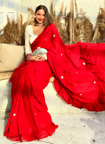 RED SHELL BOHEMIAN SAREE