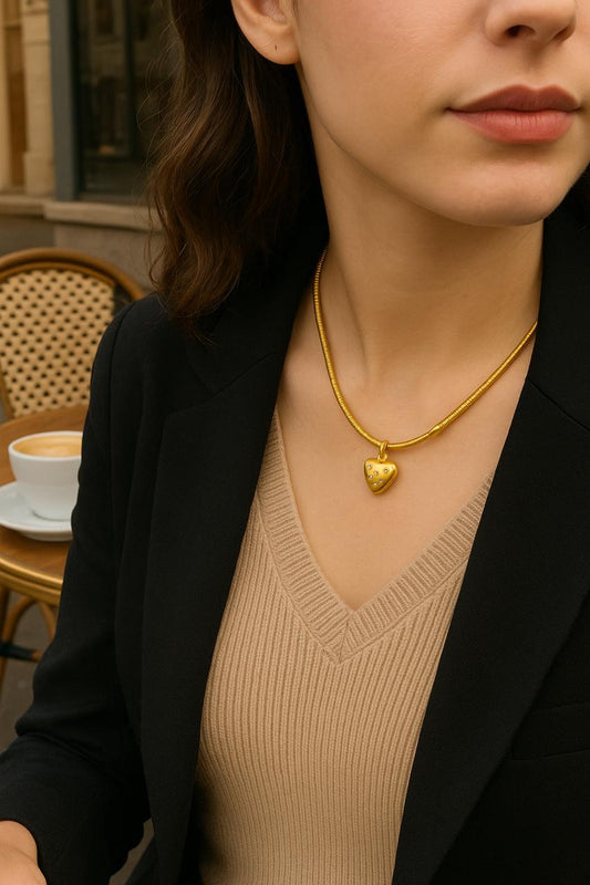 Golden Heart Necklace with Petite Diamonds