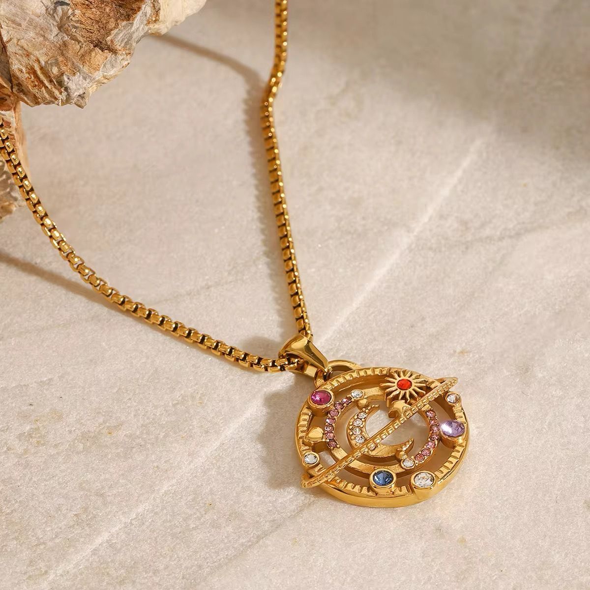 Celestial Gold-Plated Pendant Necklace
